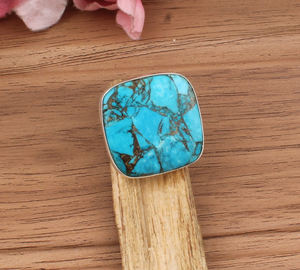 Vente en gros de bague de mariage classique en argent sterling 925 cuivre naturel Turquoise carré pierre précieuse bijoux de déclaration faits à la main - Product Image 5