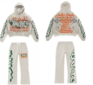 Tracksuit Sweatsuit Custom Puff Print Crop Top Hoodie and Flare Sweatpants Set <b>Sweat</b> Jogger Stacked <b>Pants</b> Track Suit Set for Men - Product Image 1