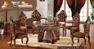 Elegante y Moderno Juego de Comedor para Hogares Modernos, Muebles de Comedor con Asientos Tallados en Oro, Juego de Mesa y Sillas de Comedor de Madera de Teca, EE. UU. - Product Image 3