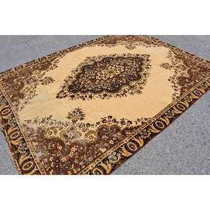 พรมตุรกีวินเทจคลาสสิกสีเบจสีน้ำตาล7.2 x 9.7ft ขนาดใหญ่วัสดุขนสัตว์เย็บปะติดปะต่อกันสำหรับห้องโถงพรมข้างเตียงสี่เหลี่ยมผืนผ้า - Product Image 2