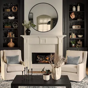 Miroir décoratif rectangulaire argenté de style moderne avec cadre noir antique, facile à installer, miroir mural pour se maquiller, chambre à coucher - Product Image 3