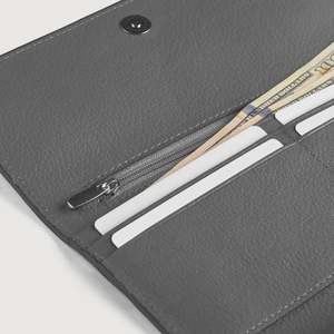 Taylor Grey Handmade Genuine Leather Continental <b>Wallet</b> Business/Casual Style Zipper Closure RFID Feature <b>Long</b> Slim Polyester/PU - Product Image 6