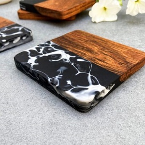 Dessous de verre en bois et en résine de conception unique pour les cadeaux Ustensiles de cuisine Sous-verres rectangulaires personnalisés en pierre - Product Image 3