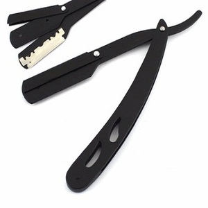 Maquinilla de afeitar profesional para hombre, negra, plegable, recta, de acero inoxidable, soporte de cuchilla, herramientas de afeitar con etiqueta privada - Product Image 1
