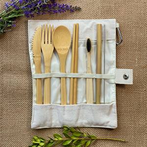 Ustensiles de voyage en bambou ensembles de couverts écologiques ensemble d'ustensiles de voyage avec couteau fourchette cuillère - Product Image 4