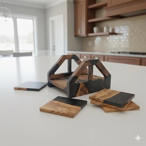 Posavasos Personalizados de Madera Gruesa y Resina Negra, Regalo Elegante y Significativo para Inauguraciones de Casas, Cumpleaños, Bodas y Aniversarios - Product Image 3