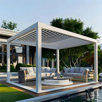 Système de protection solaire à lames orientables pour l'extérieur, imperméable, en aluminium, motorisé, au toit rétractable, pergola