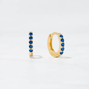 Sapphire Mini <b>Hoop</b> Earrings <b>Small</b> Huggie <b>Hoops</b> Birthstone Jewelry Gift For Her Sapphire Gemstone Elegant Earrings - Product Image 5