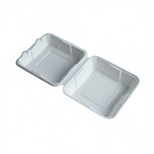 Lonchera Desechable con Tapa Abatible de 9x9 Pulgadas, de Papel Blanco, Apta para Microondas, de Bagazo Natural - Product Image 2