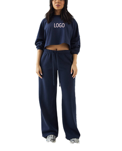 Conjunto de 2 Piezas de Ropa Deportiva Sexy para Mujer Estilo Americano, Top Corto con Detalles y Pantalones con Cintura Elástica, Talla Grande, Algodón - Product Image 5