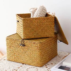Rectangular and <b>square</b> Boxes with Lid Stackable Large Medium Small Box case Seagrass <b>Basket</b> with Lid - Product Image 1