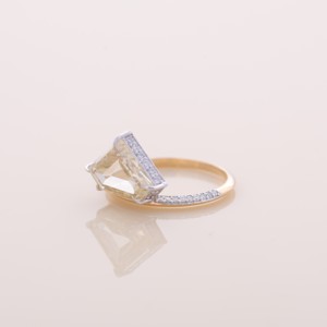 Bague de fiançailles en or rose jaune et blanc 9K avec diamant jaune de laboratoire taille pentagone 3,06 ct, plaqué rhodium, certifiée IGI, halo pavé - Product Image 5