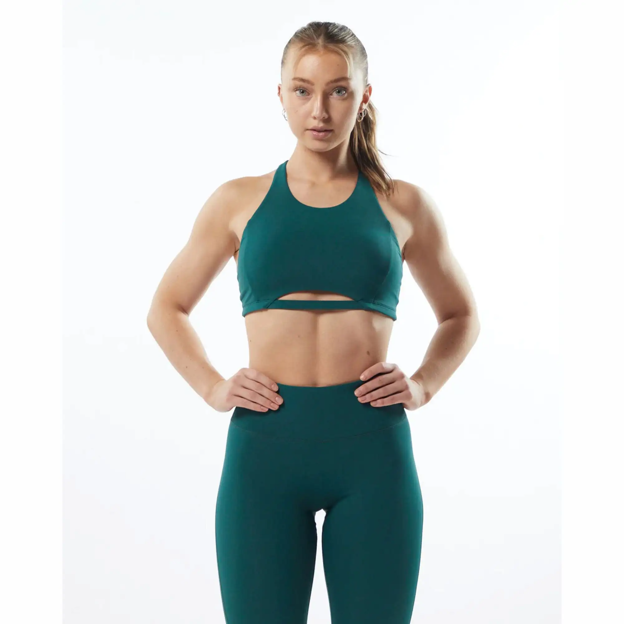 78% Nylon 22% Elastane Cao Cổ Phong Cách Phù Hợp Với Racer Lại Bindingless Hem Womens Medium-Hỗ Trợ Một Mảnh Nhung Teal Áo Ngực Thể Thao