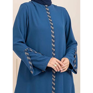 Abaya classique ouverte, modeste et simple, ornée de glands - Aura lavande, vente en gros, pour femmes musulmanes, 100% coton, mousseline, couleur unie - Product Image 5