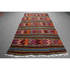Vintage Rug, 4.8x8.9 ft Large Rug, <b>Red</b> Blue Kilim <b>Wool</b> Rug - Product Image 1