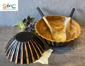 Bol de service en bois de manguier sculpté à la main avec cuillères Superbe bois de manguier Idéal Cadeau Déco Noir - Product Image 6