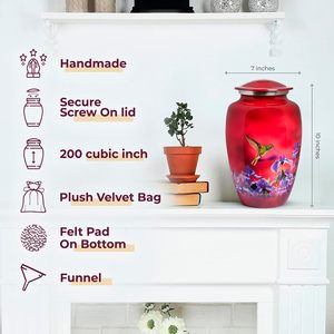 Urnes pour cendres humaines Urnes funéraires décoratives pour femmes adultes et hommes Urne de taille personnalisée Rouge - Product Image 2