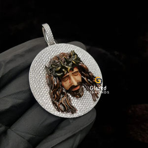 Hip Hop Jesús colgante oro blanco 925 plata esterlina con laboratorio cultivado corte diamante llamativo pieza de declaración - Product Image 3