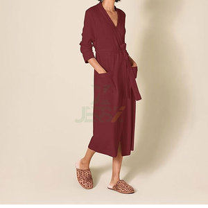 Bata de lujo para mujer, tejida, térmica, ligera, de gofre, de longitud completa, suave, transpirable, cómoda, con logo frontal personalizable, para el hogar - Product Image 5