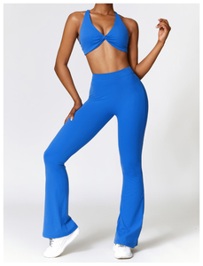 Conjunto de Leggings Acampanados Marrones y Sujetador con Frente Cruzado para Mujer |   Conjunto Deportivo de Dos Piezas sin Costuras |   Ropa Deportiva Personalizada con Logotipo - Product Image 5