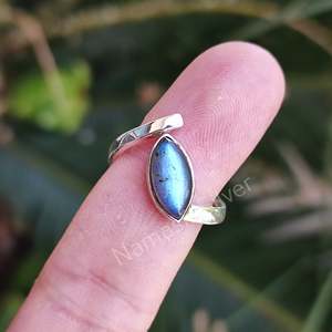 Handmade Women's Labradorite Sterling Silver <b>Ring</b> Boho Marquise Design <b>Adjustable</b> <b>Size</b> Gift for Her - Product Image 3