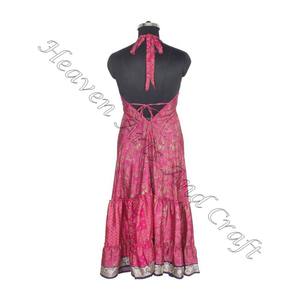 SD023 femmes été Boho Hippie Vintage soie licou robe recyclé Saree longue robe de soirée pour les filles - Product Image 4