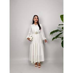missJANELL Women's Elegant <b>White</b> Ribbed <b>Maxi</b> Dress, Comfortable 100% Polyester Fabric for Daily and Casual Wear - Product Image 1