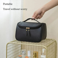 Trousse de Toilette de Voyage en Cuir Grande Capacité 2026 – Motif Uni, Fermeture Éclair, Sac Cosmétique Tendance