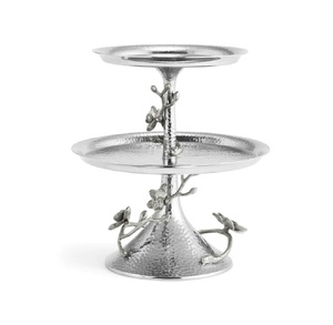New Designer Premium Affordable White Orchid 2 <b>Tier</b> Metal <b>Cake</b> <b>Stand</b> Manufacturer Wholesale - Product Image 1