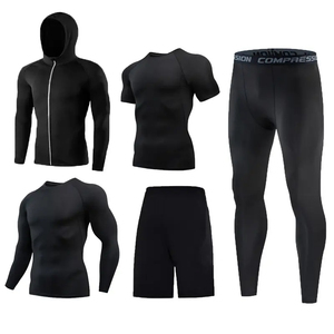 Ropa deportiva para hombre, ropa interior térmica para correr, ropa deportiva de compresión ajustada para entrenamiento, ropa deportiva para hombre, conjunto de cinco piezas para gimnasio personalizado - Product Image 4