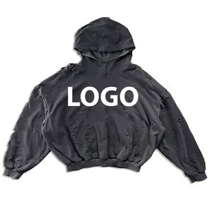 Sudaderas con capucha con cremallera de gran tamaño, ropa informal personalizada recortada con serigrafía Sun Faded Stone Wash, de algodón pesado desgastado - Product Image 6