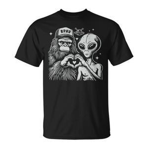 T-shirt vintage con segno della mano di Bigfoot e Alien Heart, nera, unisex, taglia adulta M L XL XXL - Product Image 1