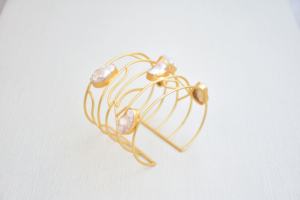 Ready Ship Adjustable Brass Cuff <b>Bracelet</b> Fresh Water Pearl Rhodium Plated Punk Style <b>Chunky</b> Handmade Unisex Fashion Jewelry - Product Image 3