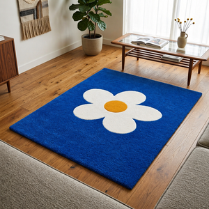 Tapis tufté à la main au design floral moderne, motif marguerite bleue, tapis de salon pour la décoration de la maison, qualité supérieure, sur mesure - Product Image 5