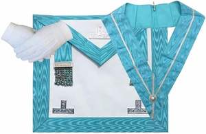 Cuello de rito escocés de 29 grados-Delantal de cuello de Casa de raso verde y estuche Royal Arch Delantal de vestido completo con respaldo azul - Product Image 3