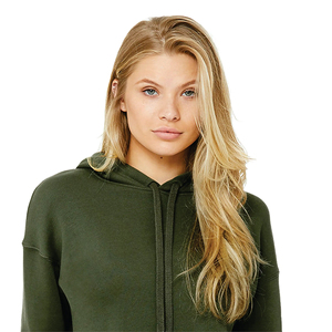 Raw Hem Women's Cropped Fleece Hoodie 3D Embroidery 52% Airlume <b>Combed</b> Ring Spun Cotton 48% Poly Green Dropped Shoulder Hooded - Product Image 4