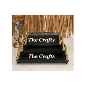 Le plus nouveau plateau de service martelé d'acier inoxydable de conception avec des poignées ensemble de deux plateaux de vaisselle de couleur argentée - Product Image 5