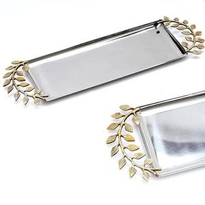 Colección de Bandejas de Latón para Servicio de Hotel, Diseño de Hojas Fantástico, Asa Ovalada Exquisita, Bandeja de Mármol Blanco para Frutos Secos, Platos y Cubiertos - Product Image 1