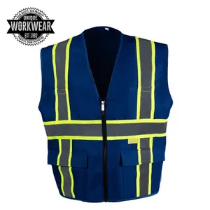 Hi Vis Rompi Keselamatan Reflektif Keselamatan Workwear Rompi Pria Rompi Reflektif dengan Multi Kantong Pakaian Kerja Keselamatan untuk Pria