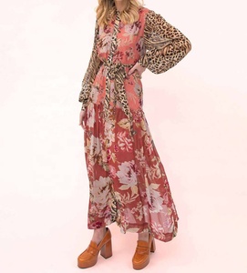 เดรสยาวทรงเอพิมพ์ลายวินเทจสุดเก๋ ลายพิมพ์สัตว์ผสมผสาน โดดเด่นสะดุดตา กระดุมผ่าหน้า แขนเสื้อแบบเสื้อเชิ้ต ความยาวระดับพื้น มีกระเป๋า - Product Image 5