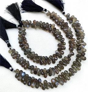 Piedra lunar gris Natural de alta calidad, forma de lágrima facetada, cuentas de piedra Briolette, hebras, exportaciones Coszcalt, certificado por terceros - Product Image 4