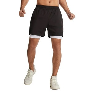 Venta al por mayor de pantalones cortos deportivos de doble capa 2 en 1 hechos a medida 100% poliéster compresión correr atléticos pantalones cortos de secado rápido - Product Image 5