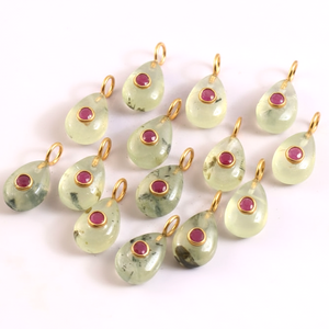 Piedra preciosa de pera de Prehnita verde Natural hecha a mano 925 Plata chapada en oro doble incrustaciones de piedra suelta colgante de moda joyería a granel - Product Image 4