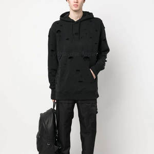 Cotton Blended Fabric Private Label Low MOQ <b>Mens</b> Distressed Pullover <b>Hoodies</b> Hot Selling Distressed <b>Hoodies</b> Made in Pakistan - Product Image 2