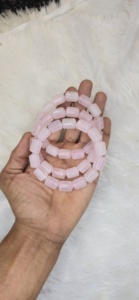 Natural Rose Quartz Cylinder Shape Bead Bracelet <b>Pink</b> Crystal Stretch Bracelet Polished Gemstone Jewelry Wholesale - Product Image 3