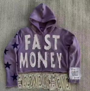 เสื้อฮู้ดผ้าฝ้ายฟอกสีกรดแบบกำหนดเองโบซี่เสื้อมีฮู้ดผ้าหนาปักลายโอเวอร์ไซส์ - Product Image 1