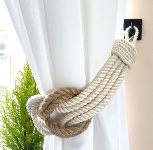 Attache de rideau en nœud carré nautique : Corde en coton et support de rideau en jute - Product Image 3