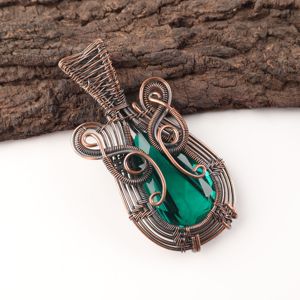 Green Emerald Quartz Gemstone Pear Cut Wire <b>Wrapped</b> Copper Fashion Pendant Oxidized Silver <b>Bridal</b> Wedding Engagement Party - Product Image 2
