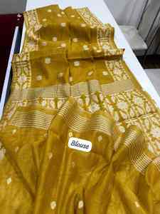 Dernier Evergreen Designer Outfit Premium Soft Muga Cotton Saree Blouse With Weaving Work Grossiste et fabricant d'Inde - Product Image 6