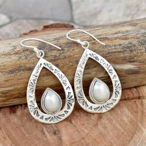 Pearl Gemstone <b>Earrings</b> 925 Silver Handmade Jewelry 925 Solid Sterling Silver <b>Earrings</b> <b>Dangle</b> Silver Jewelry 925 Stamp <b>Earrings</b> - Product Image 4